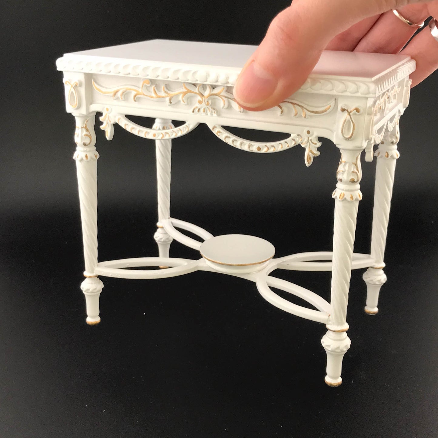 Victorian 1:6 scale Ornate Side Table Dollhouse miniature in Mahogany or White Antique Surface M5403