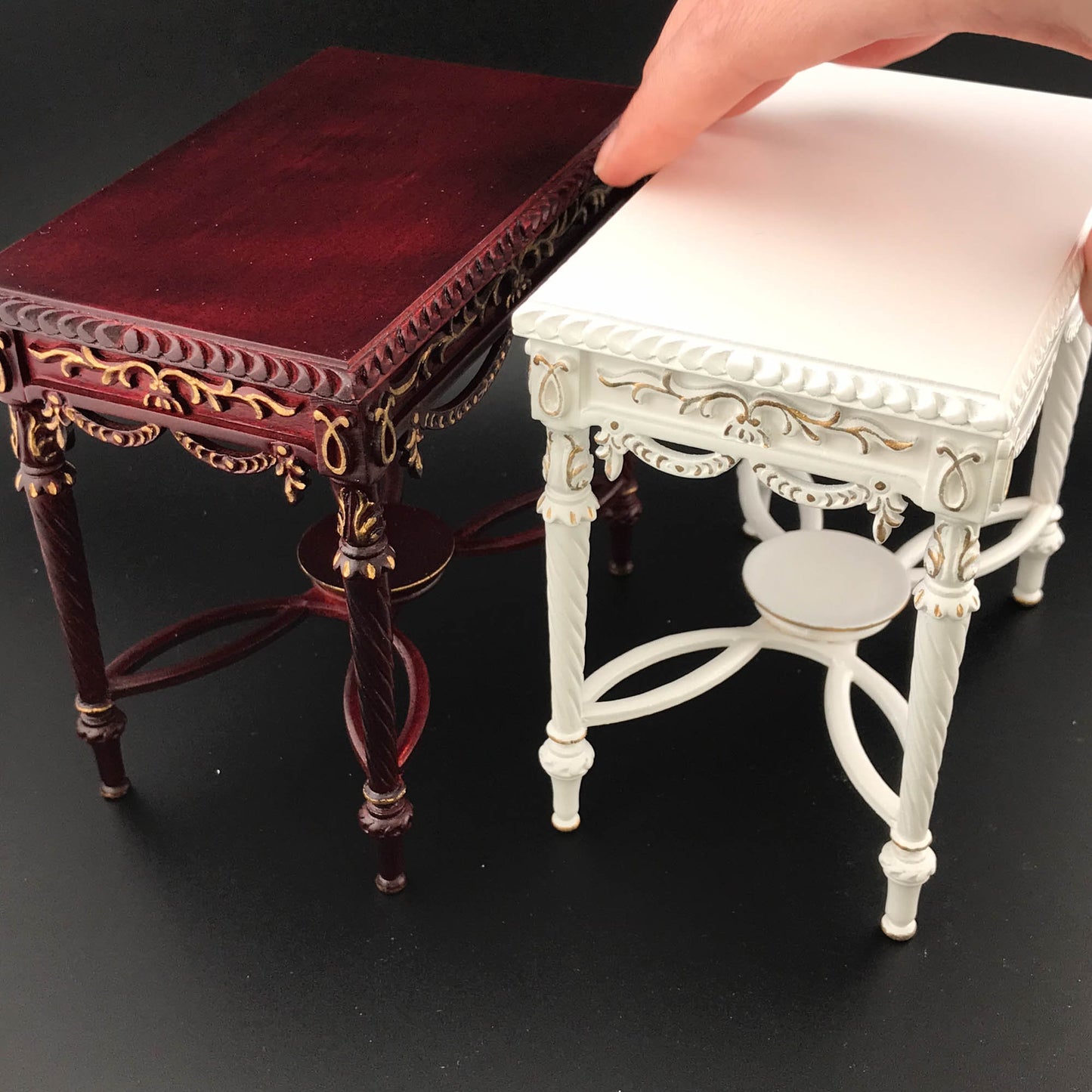 Victorian 1:6 scale Ornate Side Table Dollhouse miniature in Mahogany or White Antique Surface M5403