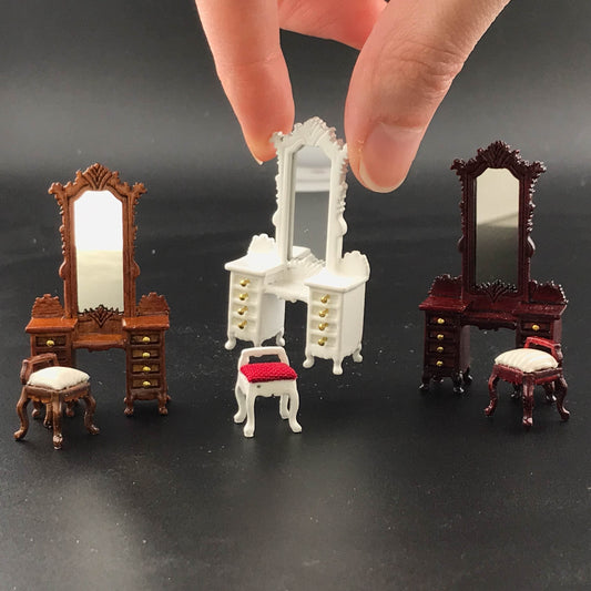 1:48 1/4" quarter scale Victorian dresser with mirror and stool set 2pcs Top quality dollhouse miniature
