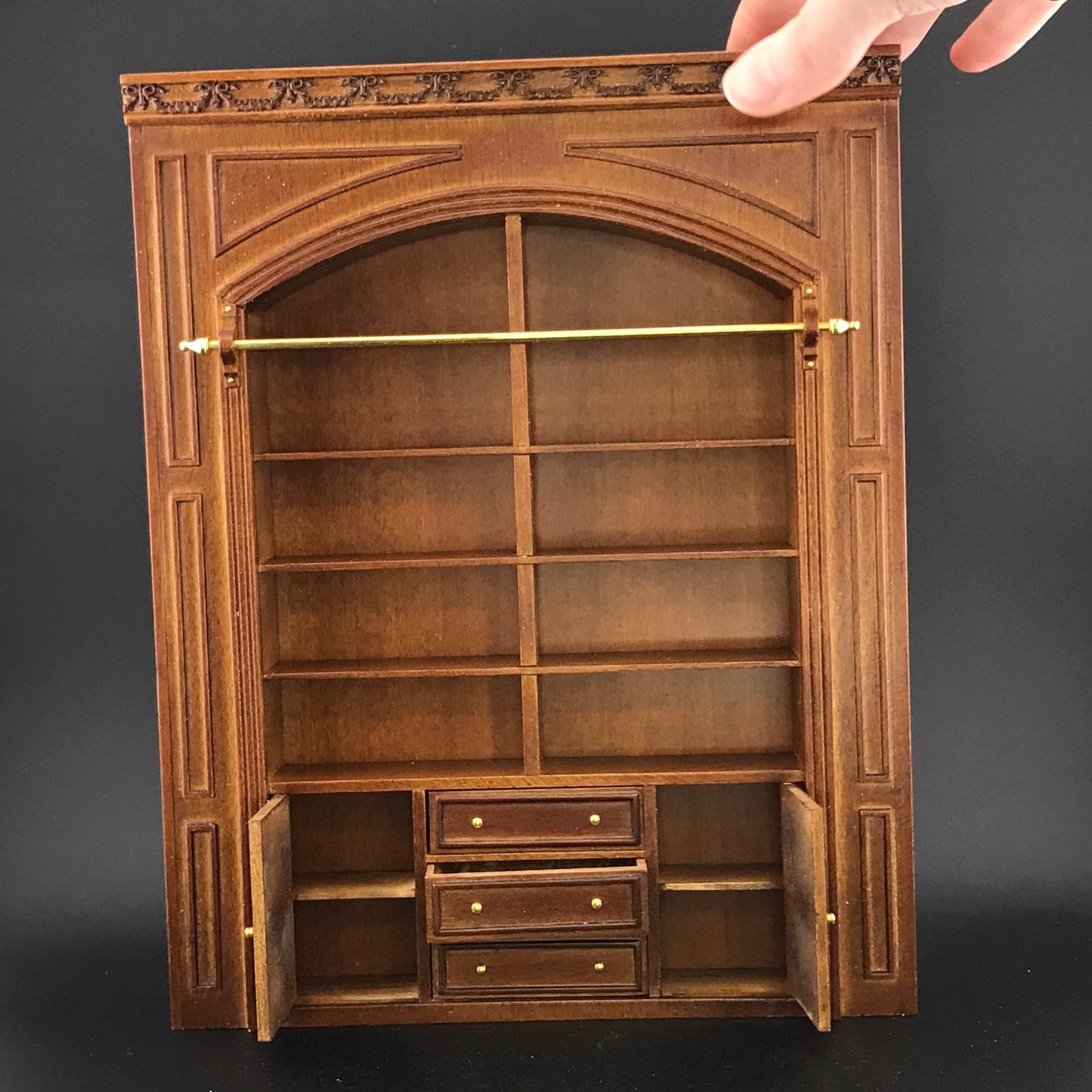 MANOR PANEL shelves shelving unit or Ladder library wall panel  WALNUT 1:12 scale dollhouse miniatures  9110 Shelf bookcase