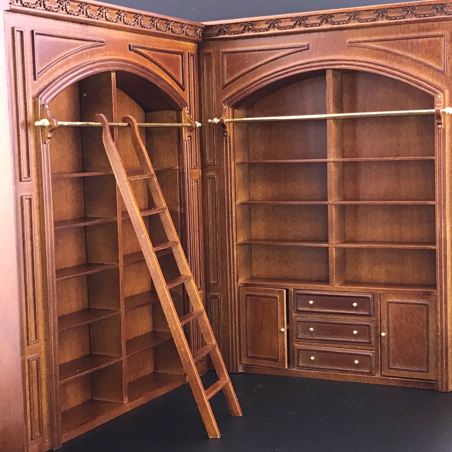 MANOR PANEL shelves shelving unit or Ladder library wall panel  WALNUT 1:12 scale dollhouse miniatures  9110 Shelf bookcase
