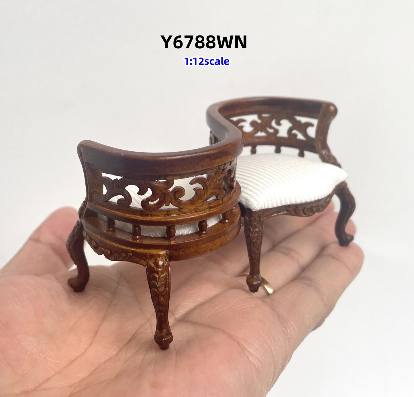 Victorian Tête-à-tête Bench Conversation courting bench, kissing bench love chair for 1:12 scale Miniature Furniture chair 6788 WN