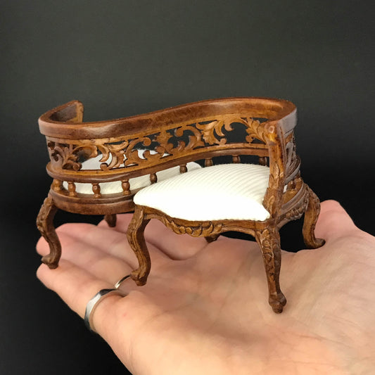 Victorian Tête-à-tête Bench Conversation courting bench, kissing bench love chair for 1:12 scale Miniature Furniture chair 6788 WN