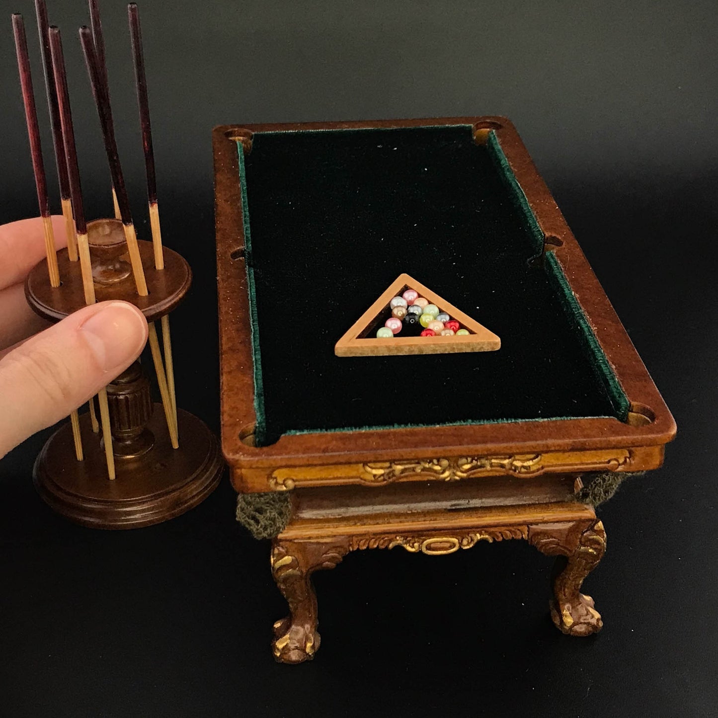 Miniature pool table set for 1:12 dollhouse Wooden Walnut Billiards top quality