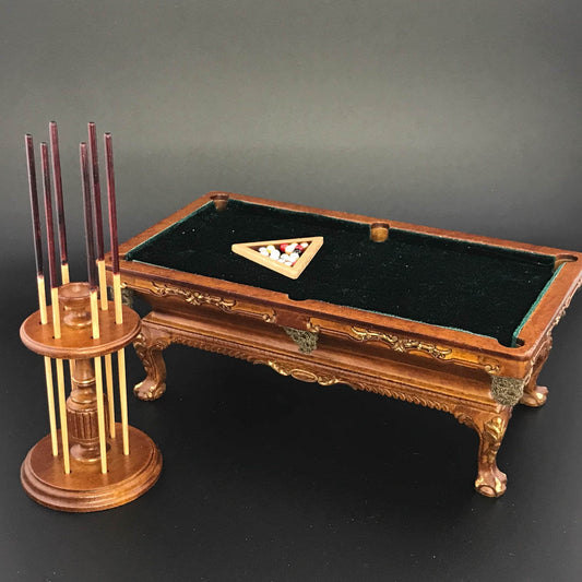 Miniature pool table set for 1:12 dollhouse Wooden Walnut Billiards top quality
