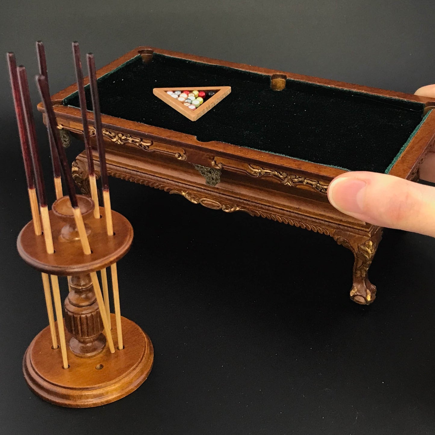 Miniature pool table set for 1:12 dollhouse Wooden Walnut Billiards top quality