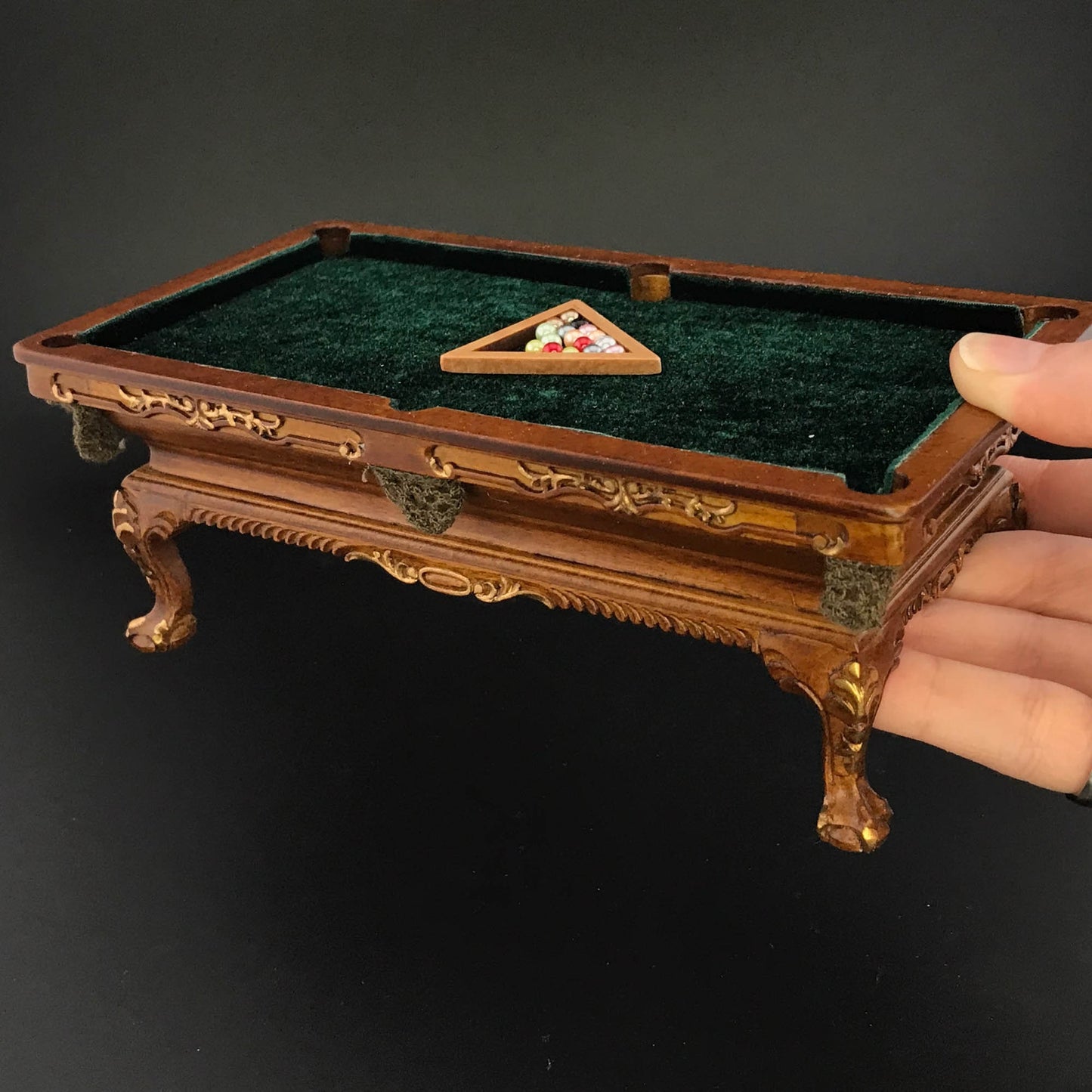Miniature pool table set for 1:12 dollhouse Wooden Walnut Billiards top quality