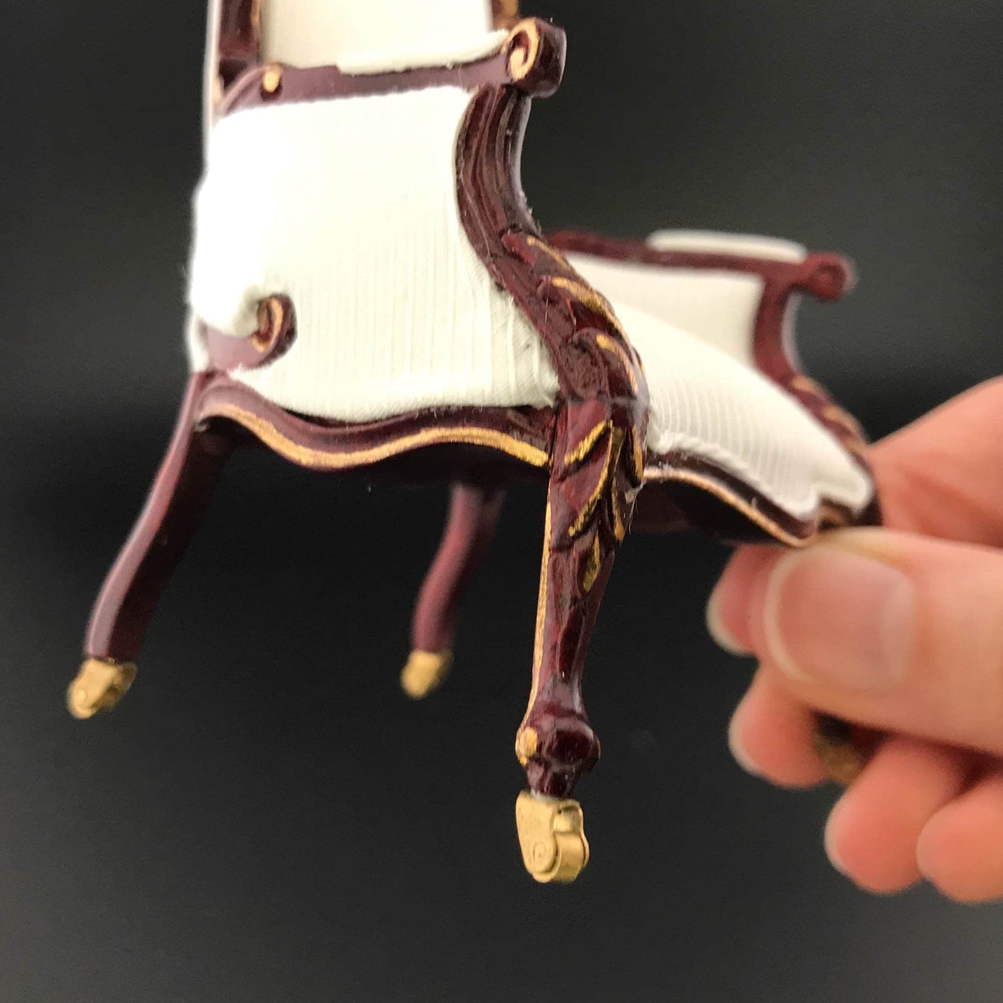 Victorian mini 1:12 scale Rococo ORNATE armchair and sofa couch for Dollhouse miniature mahogany and gold accents Y2300 2301