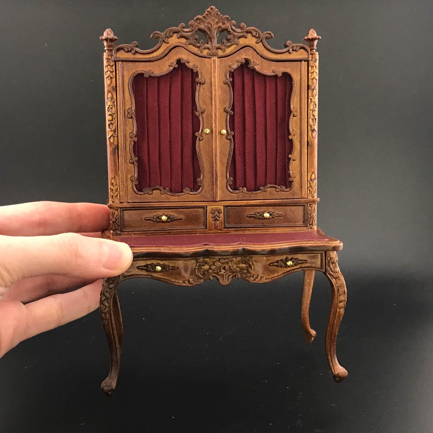 Victorian French SHOWCASE desk unit for 1:12 dollhouse miniature shelf shelving unit table drawers walnut bookcase V4083 WN