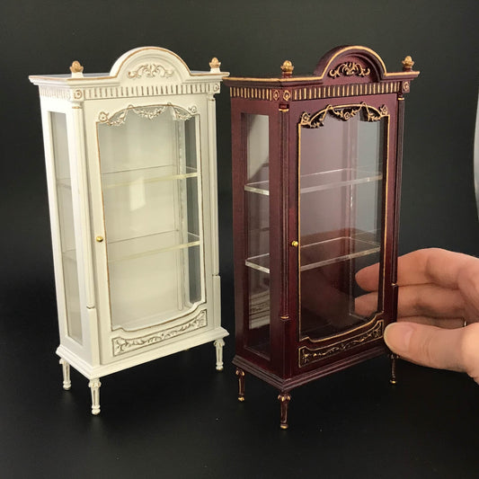 Victorian Showcase Antique Art Nouveau Cabinet Display for 1:12 scale Dollhouse Miniature Glass Showcase Mahogany or White Y3185