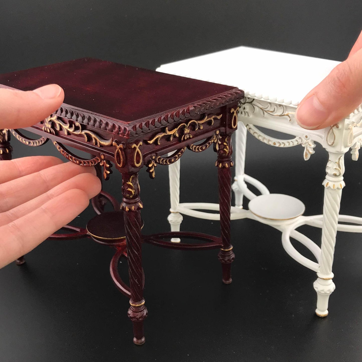 Victorian 1:6 scale Ornate Side Table Dollhouse miniature in Mahogany or White Antique Surface M5403