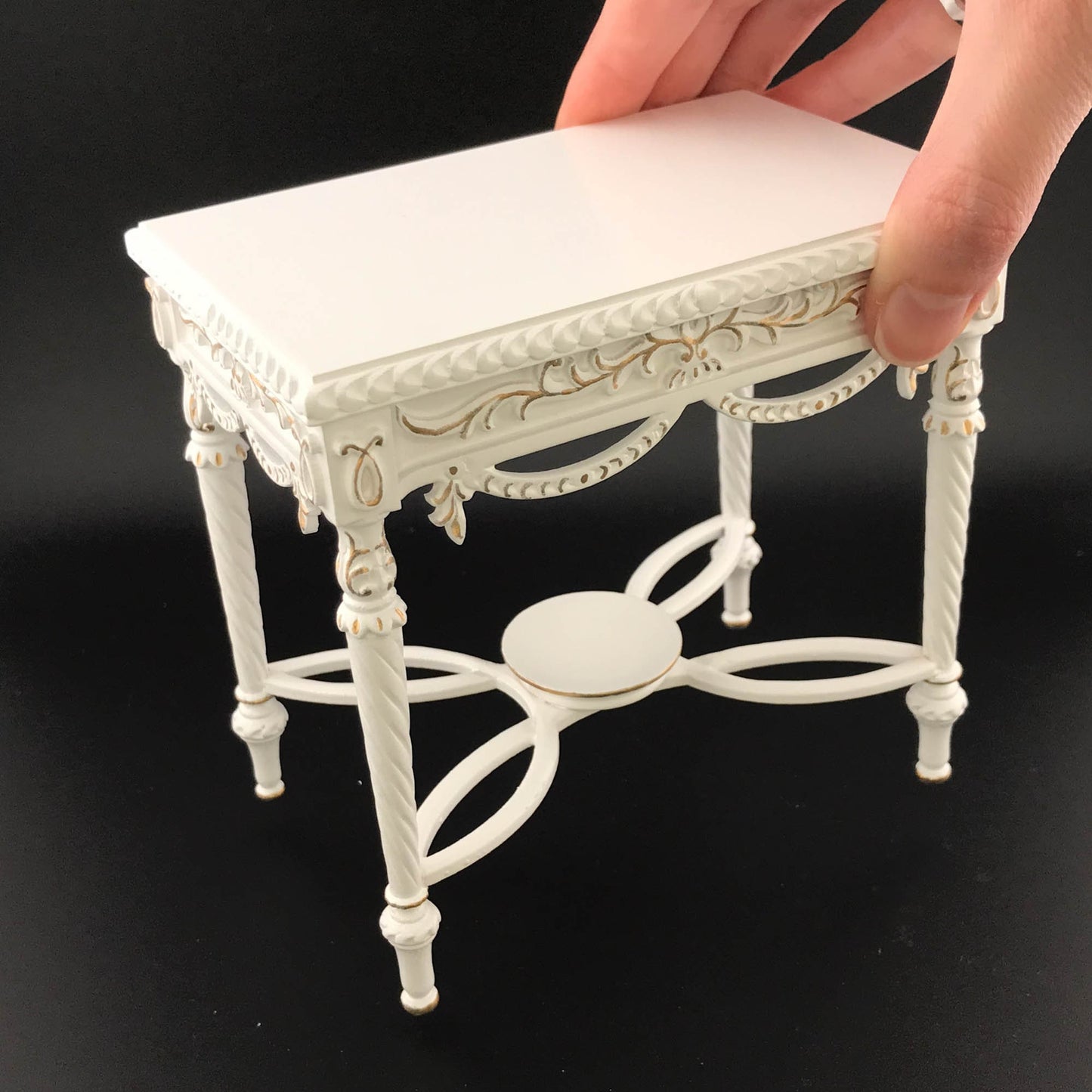 Victorian 1:6 scale Ornate Side Table Dollhouse miniature in Mahogany or White Antique Surface M5403