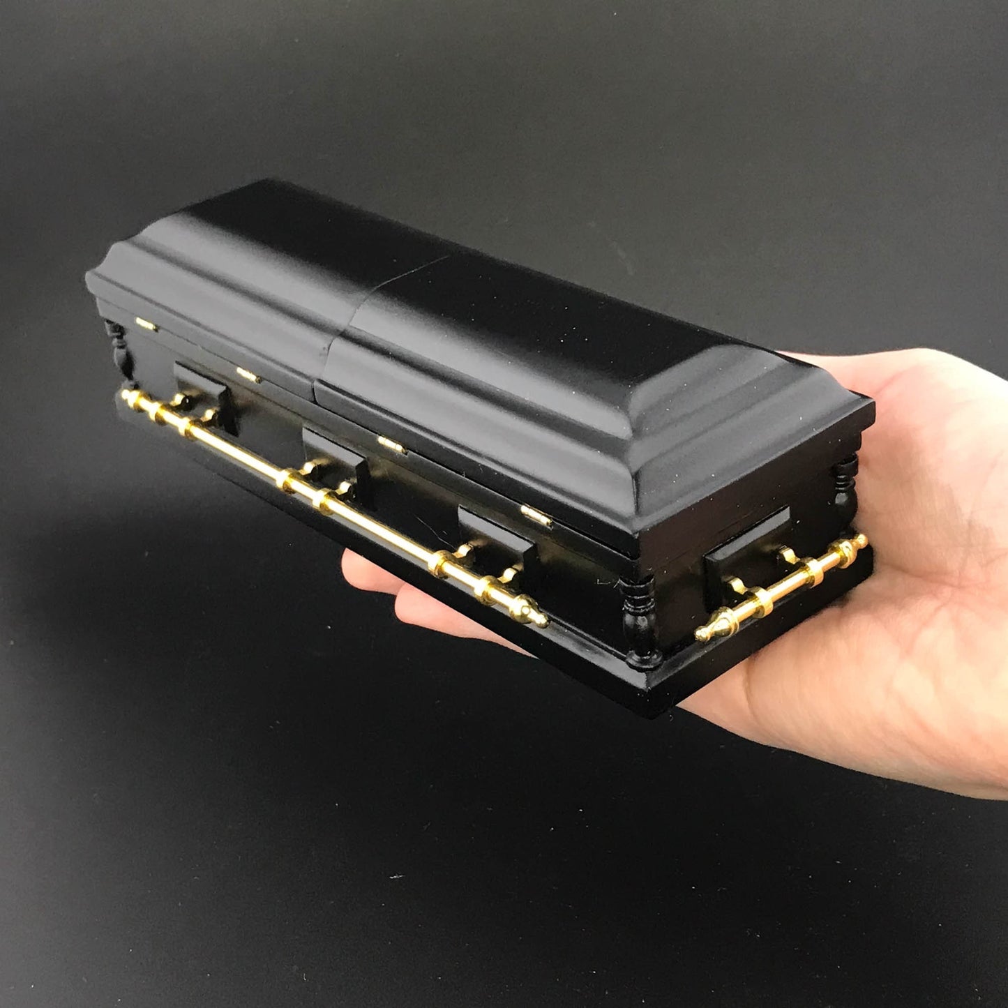 1:12  Wooden miniature coffin casket BLACK color with Brass metal rod handles for dollhouse Funeral buried
