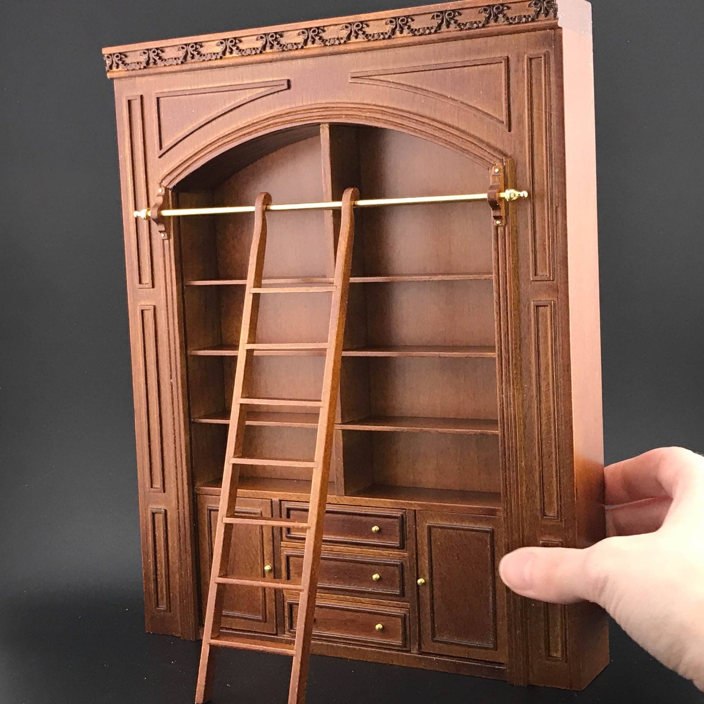 MANOR PANEL shelves shelving unit or Ladder library wall panel  WALNUT 1:12 scale dollhouse miniatures  9110 Shelf bookcase