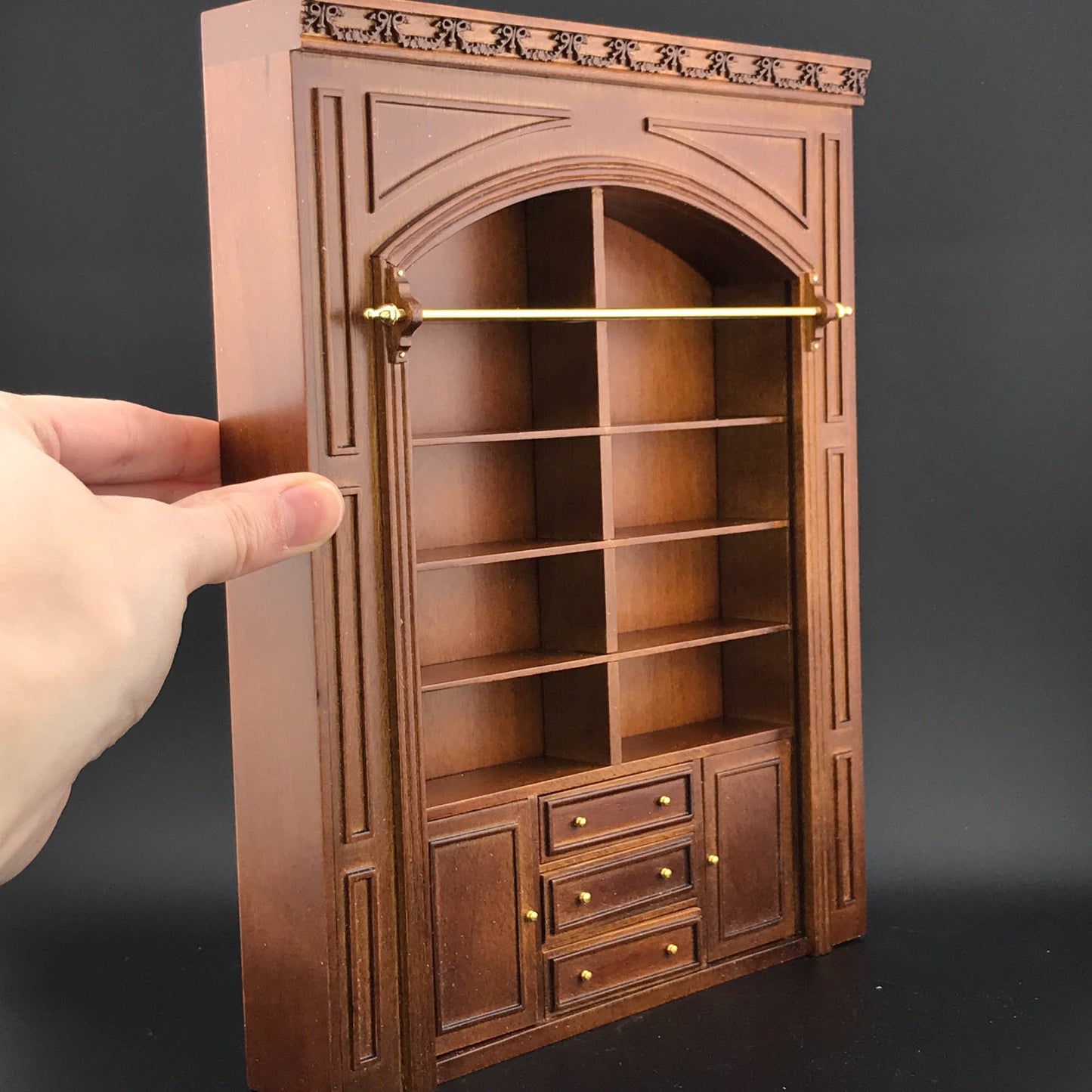 MANOR PANEL shelves shelving unit or Ladder library wall panel  WALNUT 1:12 scale dollhouse miniatures  9110 Shelf bookcase