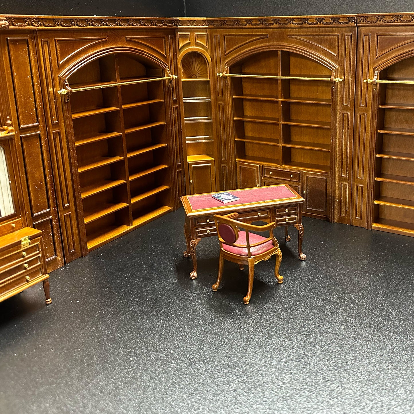 MANOR PANEL shelves shelving unit or Ladder library wall panel  WALNUT 1:12 scale dollhouse miniatures  9110 Shelf bookcase