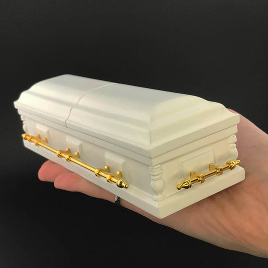 1:12  Wooden miniature coffin casket WHITE color with Brass metal rod handles for dollhouse Funeral buried