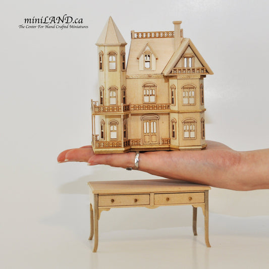 Queen Anne style  Dollhouse for 1/12 dollhouse with table unfinished 1:144 miniature house for 1/12 rooms back opening