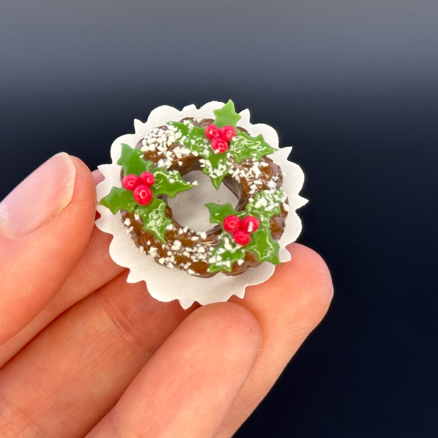 Handmade holiday cake in  1:12 scale dollhouse miniature polymer clay
