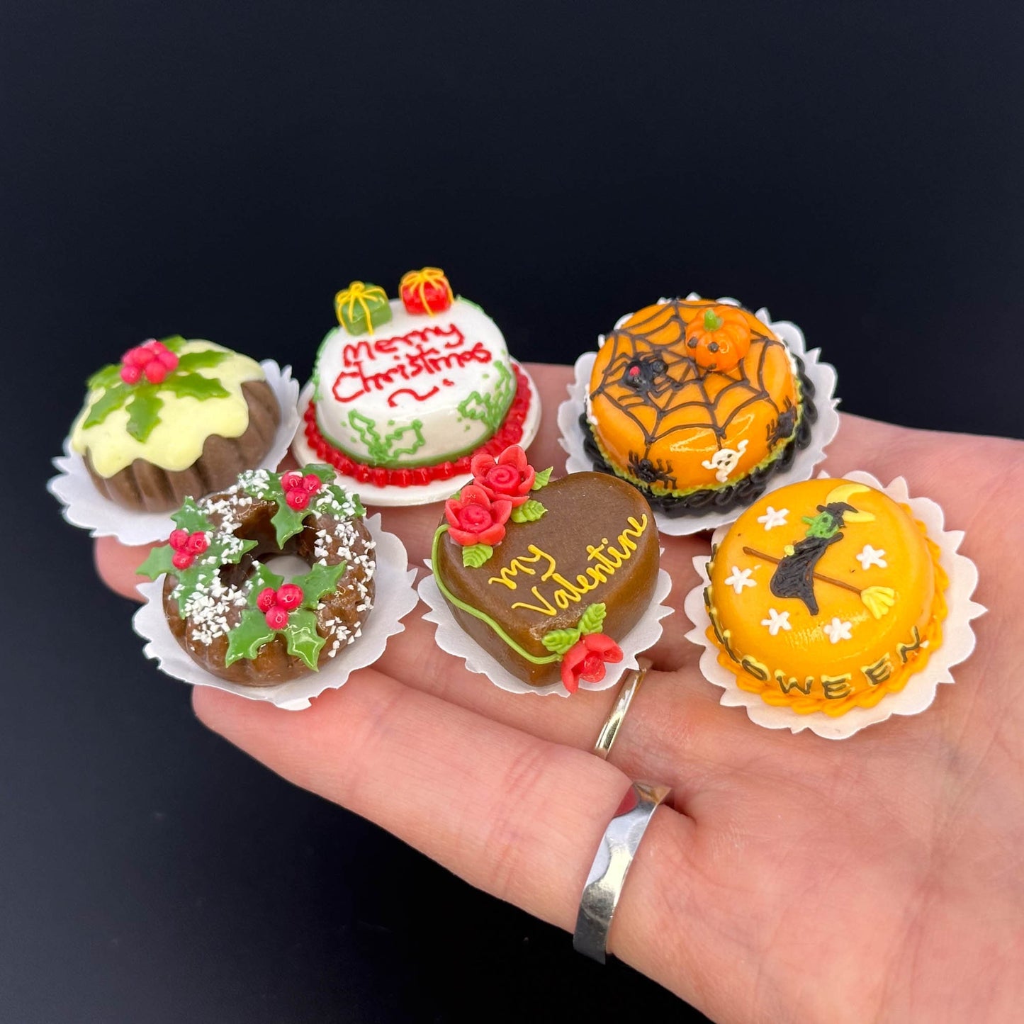 Handmade holiday cake in  1:12 scale dollhouse miniature polymer clay