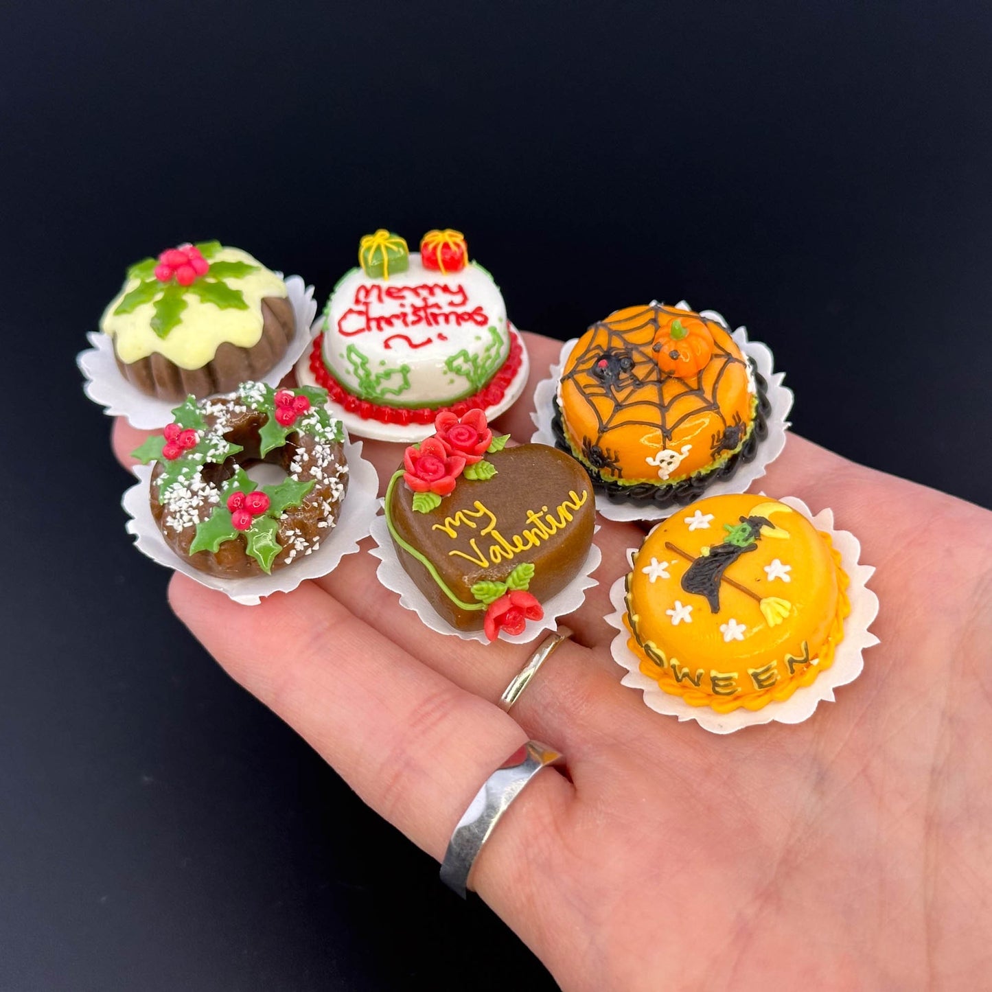 Handmade holiday cake in  1:12 scale dollhouse miniature polymer clay