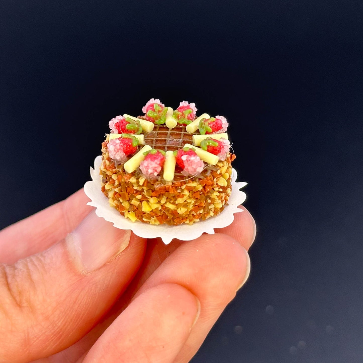 Handmade fruit cake in  1:12 scale for dollhouse miniature polymer clay
