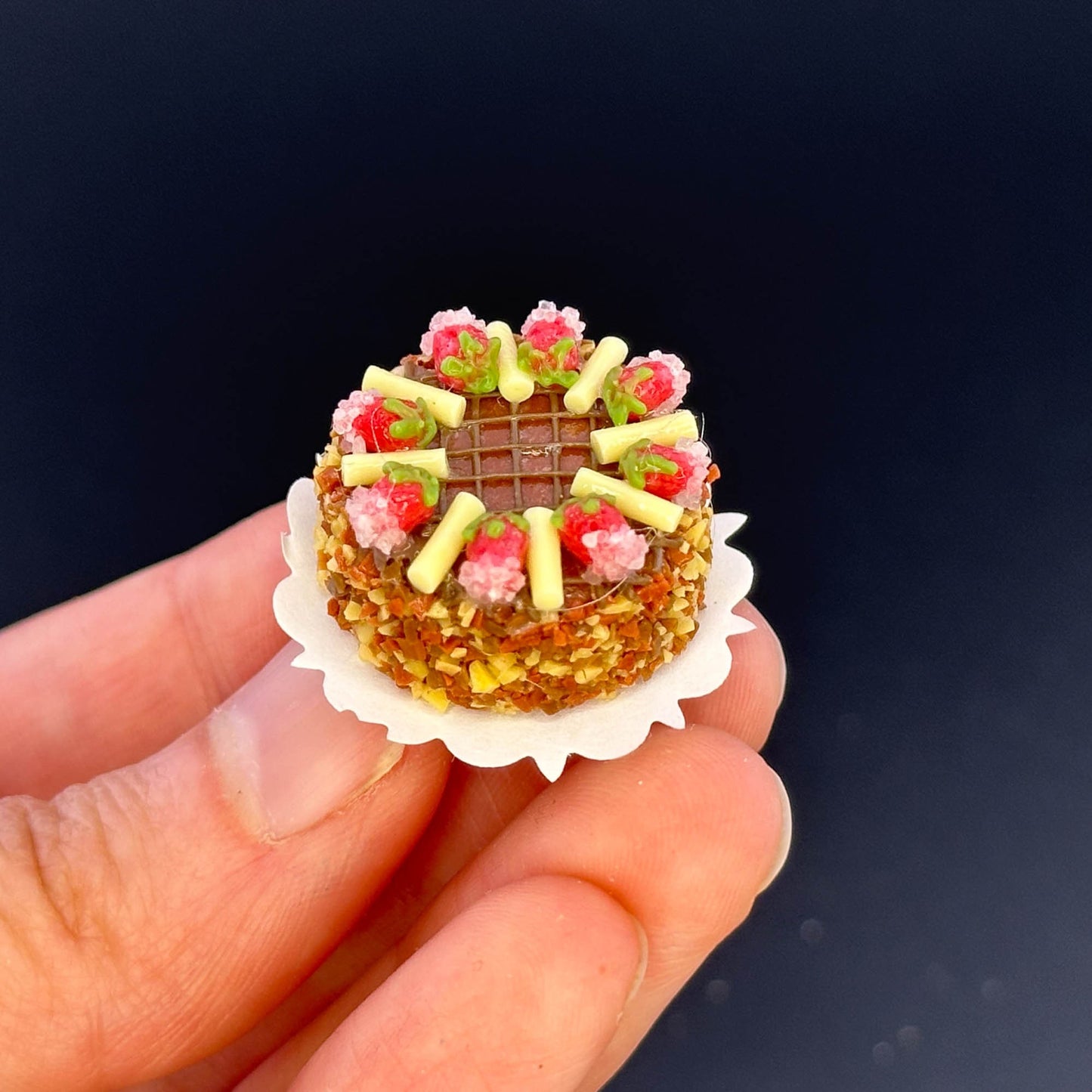 Handmade fruit cake in  1:12 scale for dollhouse miniature polymer clay