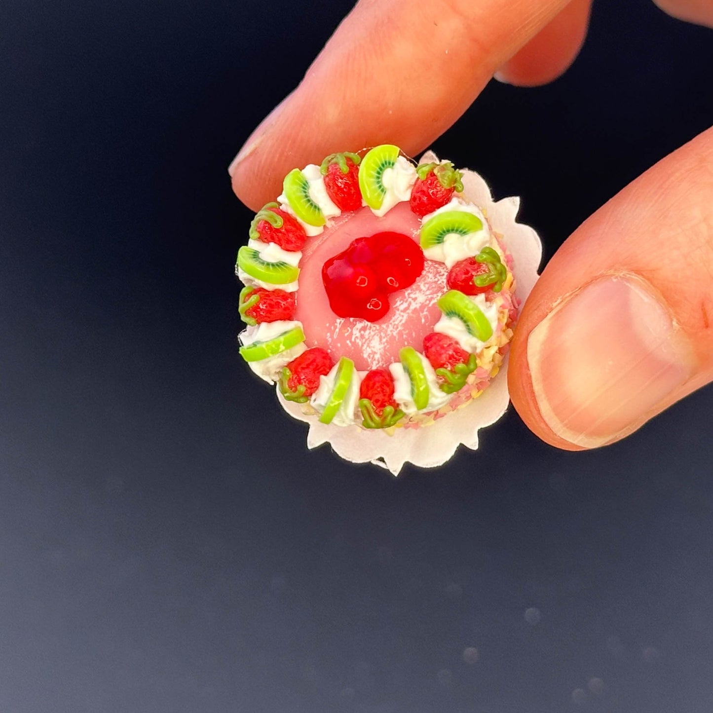 Handmade fruit cake in  1:12 scale for dollhouse miniature polymer clay