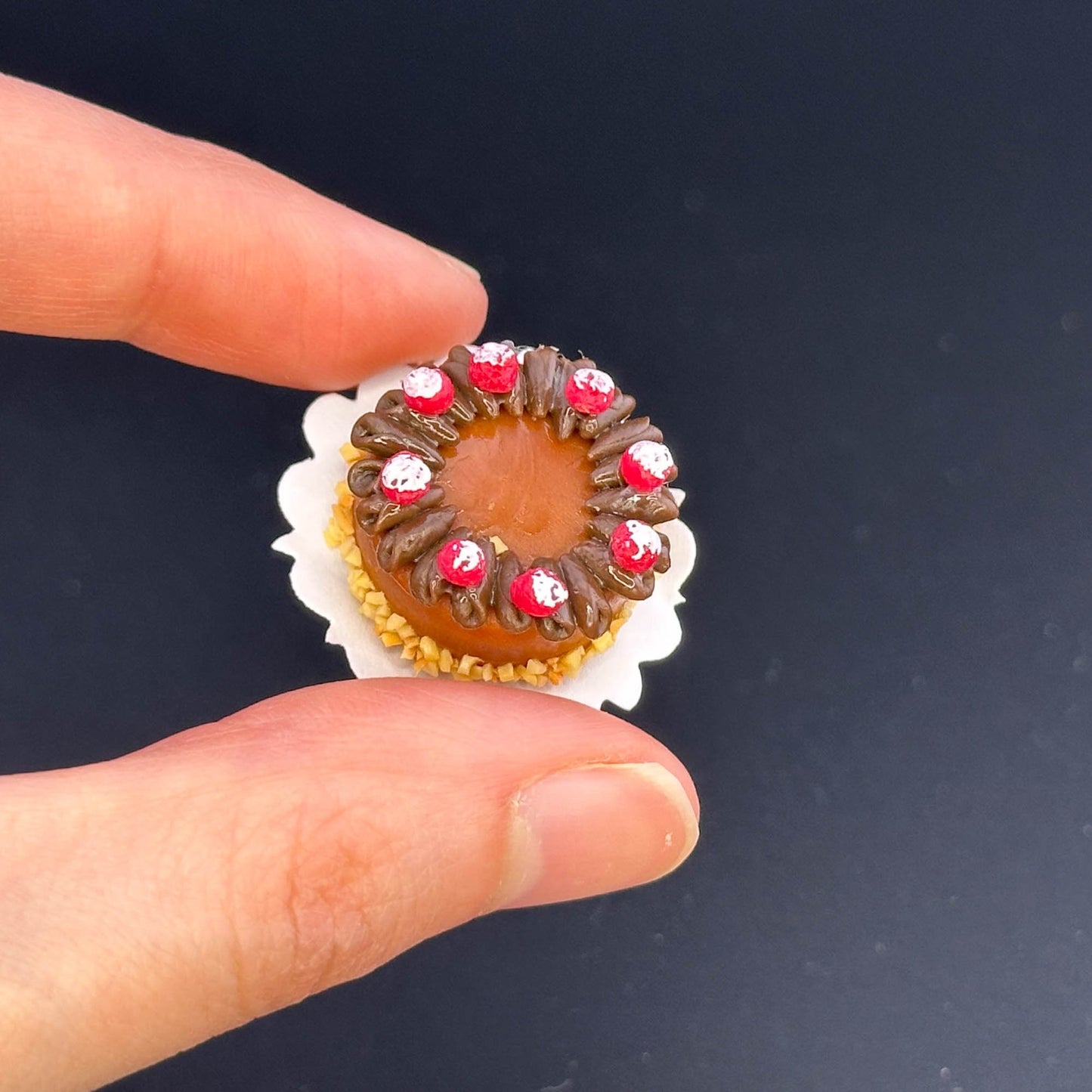 Handmade chocolate cake in  1:12 scale for dollhouse miniature polymer clay