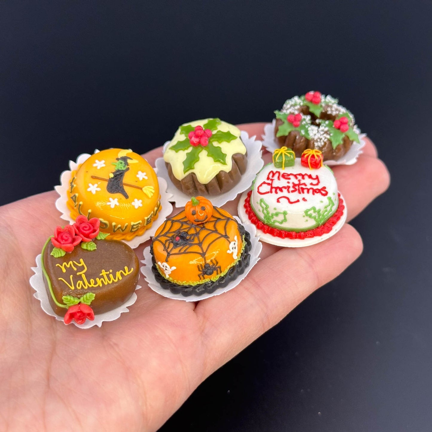 Handmade holiday cake in  1:12 scale dollhouse miniature polymer clay