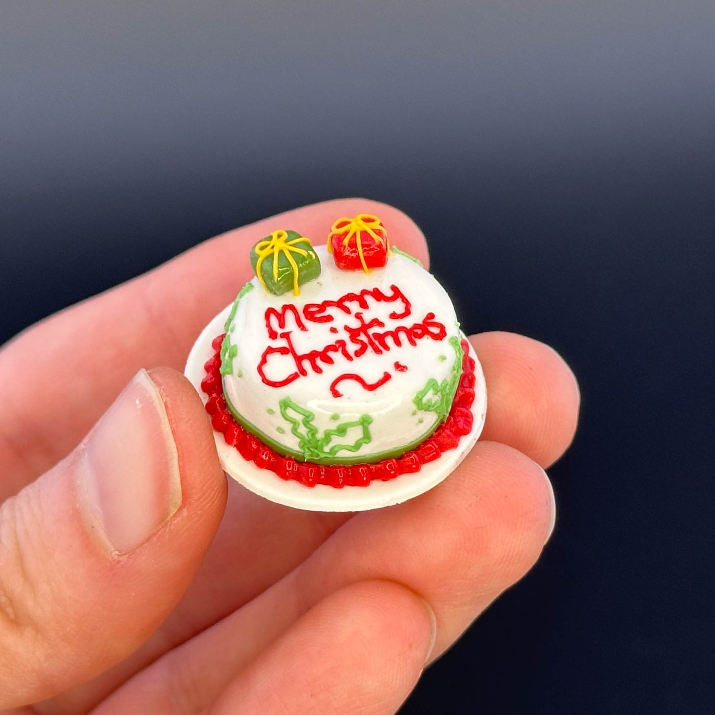 Handmade holiday cake in  1:12 scale dollhouse miniature polymer clay