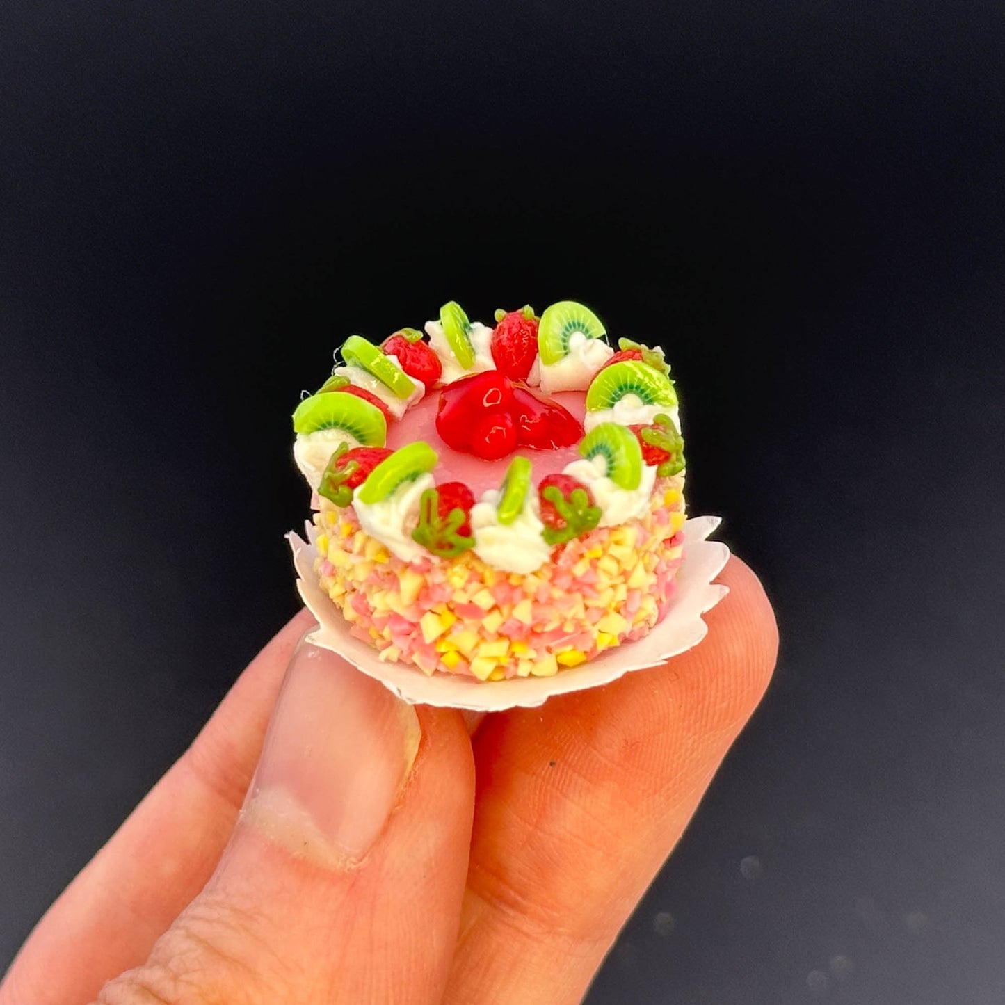 Handmade fruit cake in  1:12 scale for dollhouse miniature polymer clay