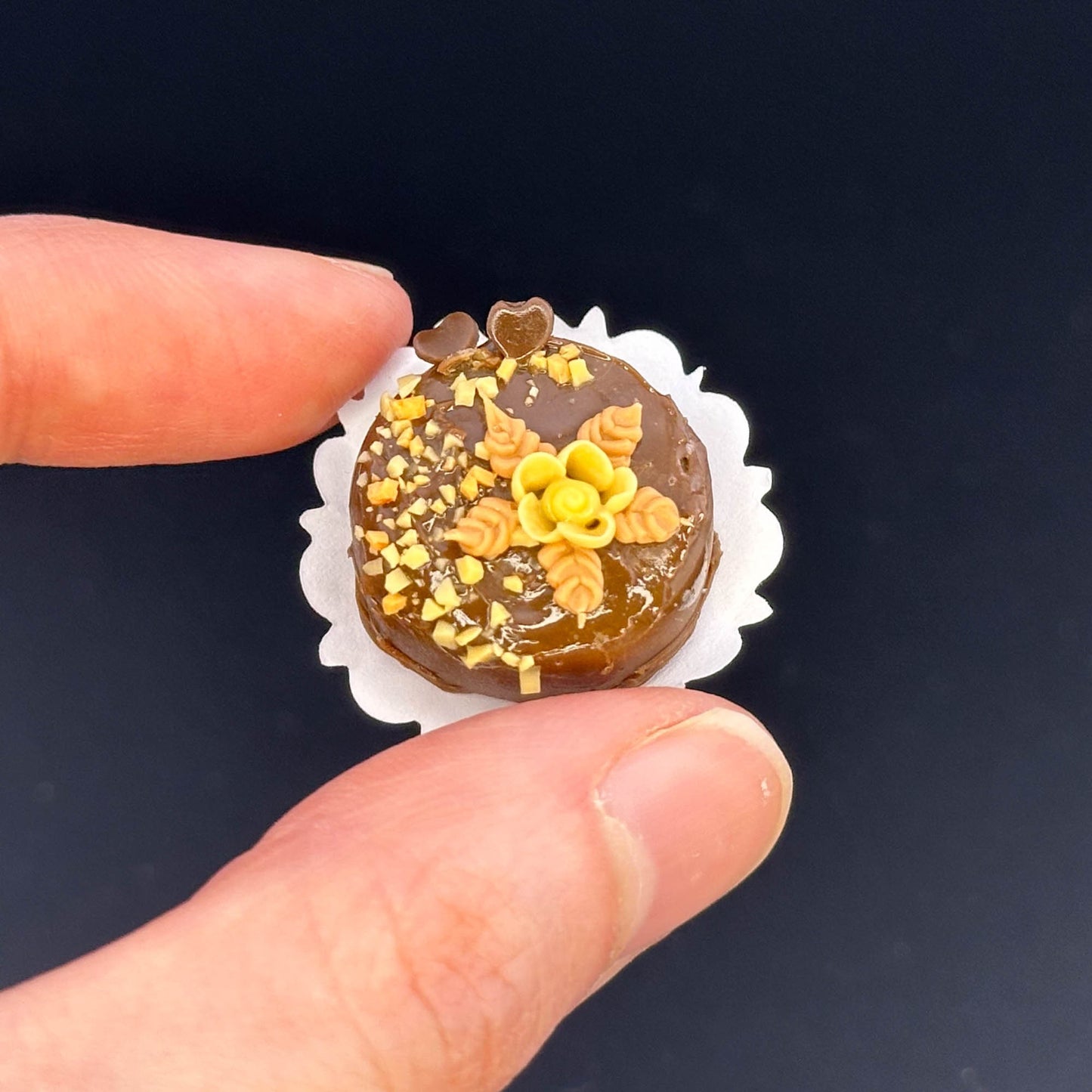 Handmade chocolate cake in  1:12 scale for dollhouse miniature polymer clay
