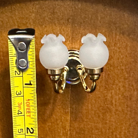 Miniature Touchless operation with Wand 1:12 Brass Wall sconce tulip two arms lamp LED light Dollhouse No-touch No-Switch Stick Fairy Magic