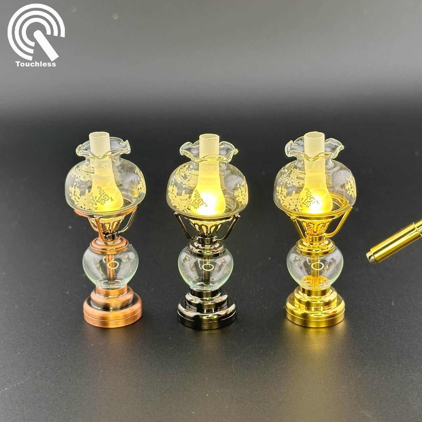 Lampe à huile miniature sans contact avec baguette 1:12, lampe de table/abat-jour en verre suspendu, sans contact, sans interrupteur, pour maison de poupée