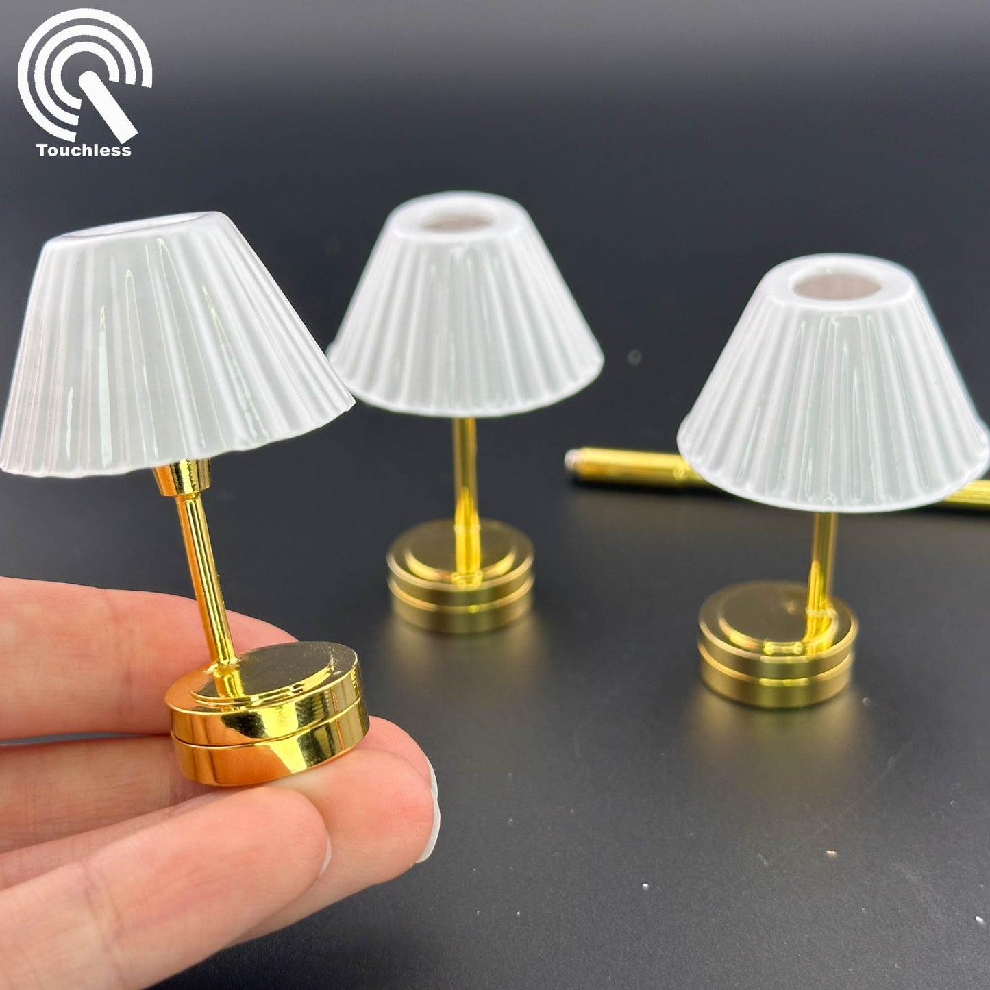 Miniature Touchless operation with Wand 1:12 DIY Do-It-Yourself Brass gold table light Dollhouse No-touch No-Switch Stick Tabletop