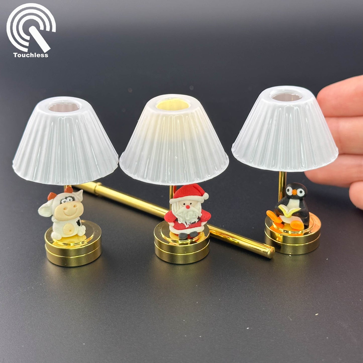 Miniature Touchless operation with Wand 1:12 DIY Do-It-Yourself Brass gold table light Dollhouse No-touch No-Switch Stick Tabletop