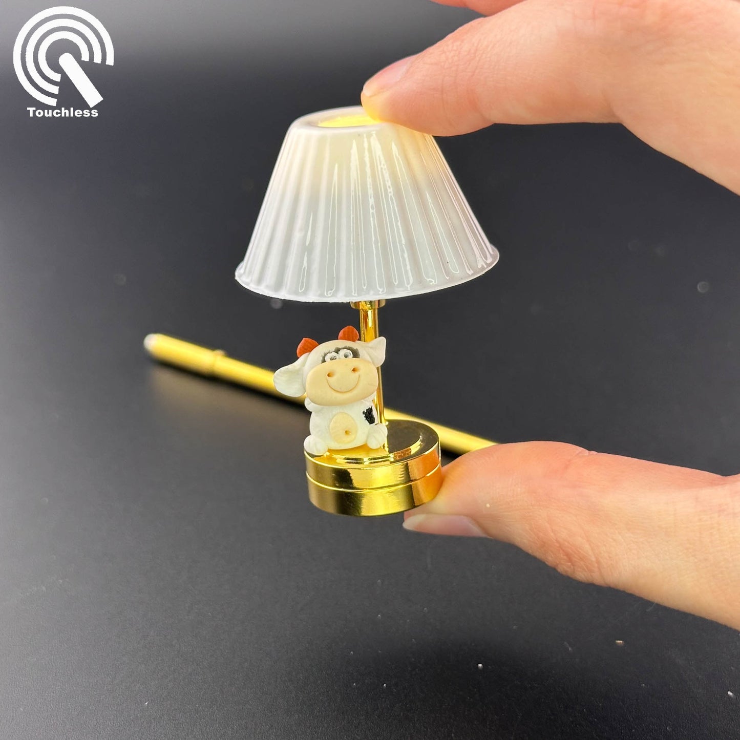 Miniature Touchless operation with Wand 1:12 DIY Do-It-Yourself Brass gold table light Dollhouse No-touch No-Switch Stick Tabletop