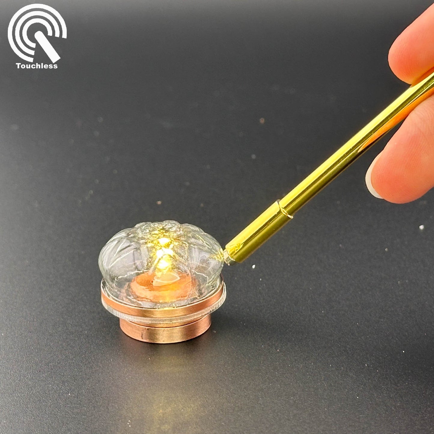 Miniature Copper ceiling lamp Touchless operation with Wand clear glass shade LED  1:12 scale for dollhouse No-touch No-Switch