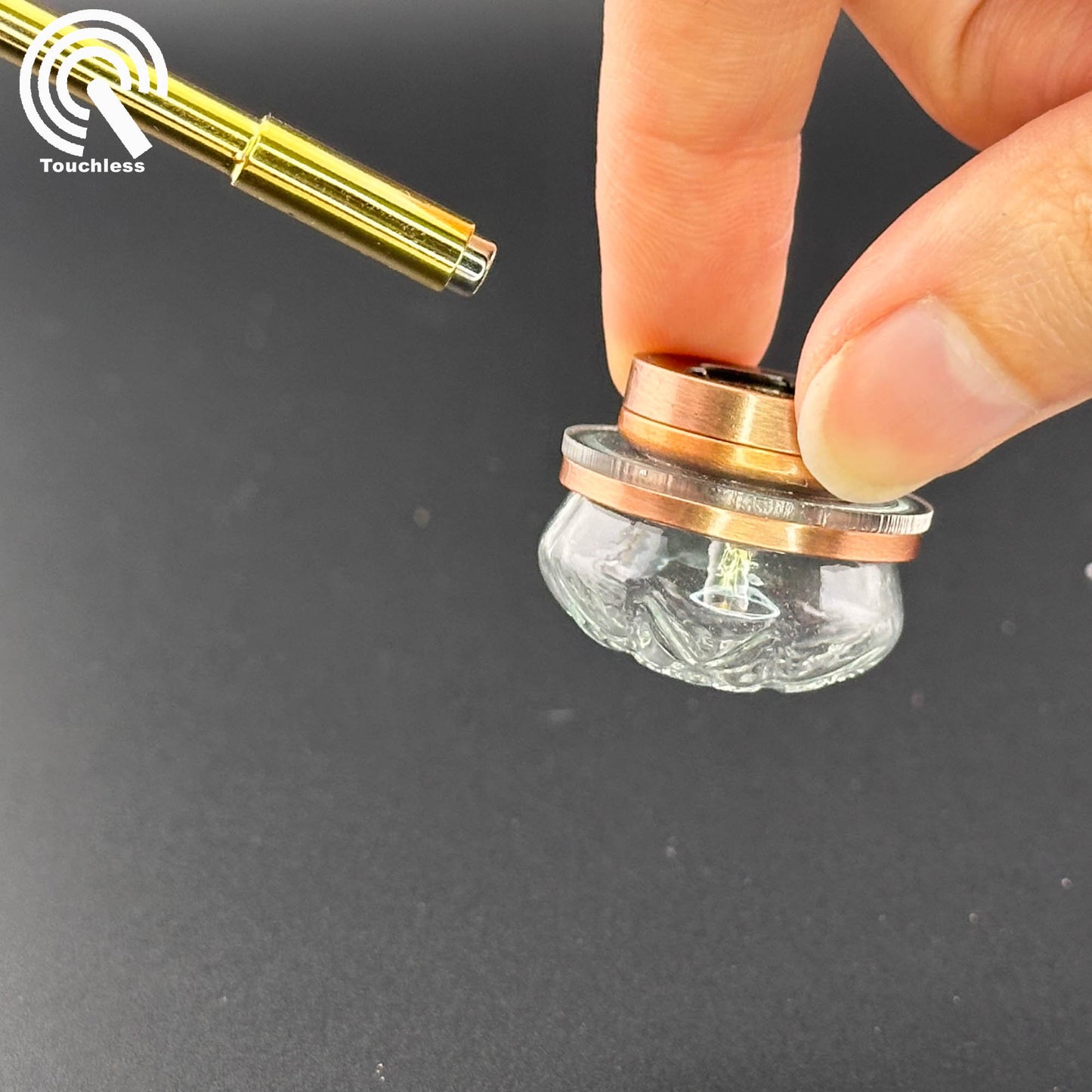 Miniature Copper ceiling lamp Touchless operation with Wand clear glass shade LED  1:12 scale for dollhouse No-touch No-Switch
