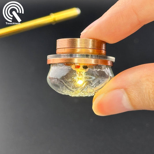 Miniature Copper ceiling lamp Touchless operation with Wand clear glass shade LED  1:12 scale for dollhouse No-touch No-Switch
