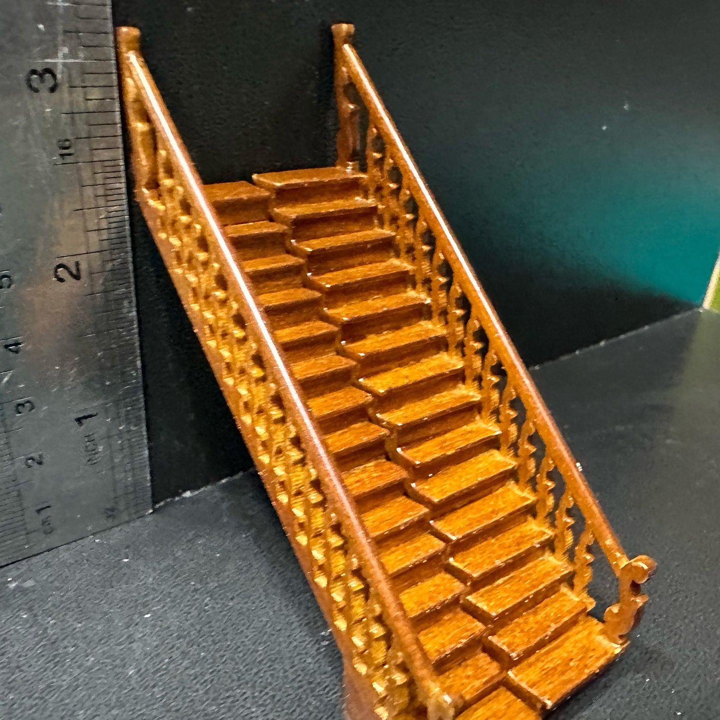 1:48 1/4" quarter scale Left staircase Top quality walnut dollhouse miniature Q9514L