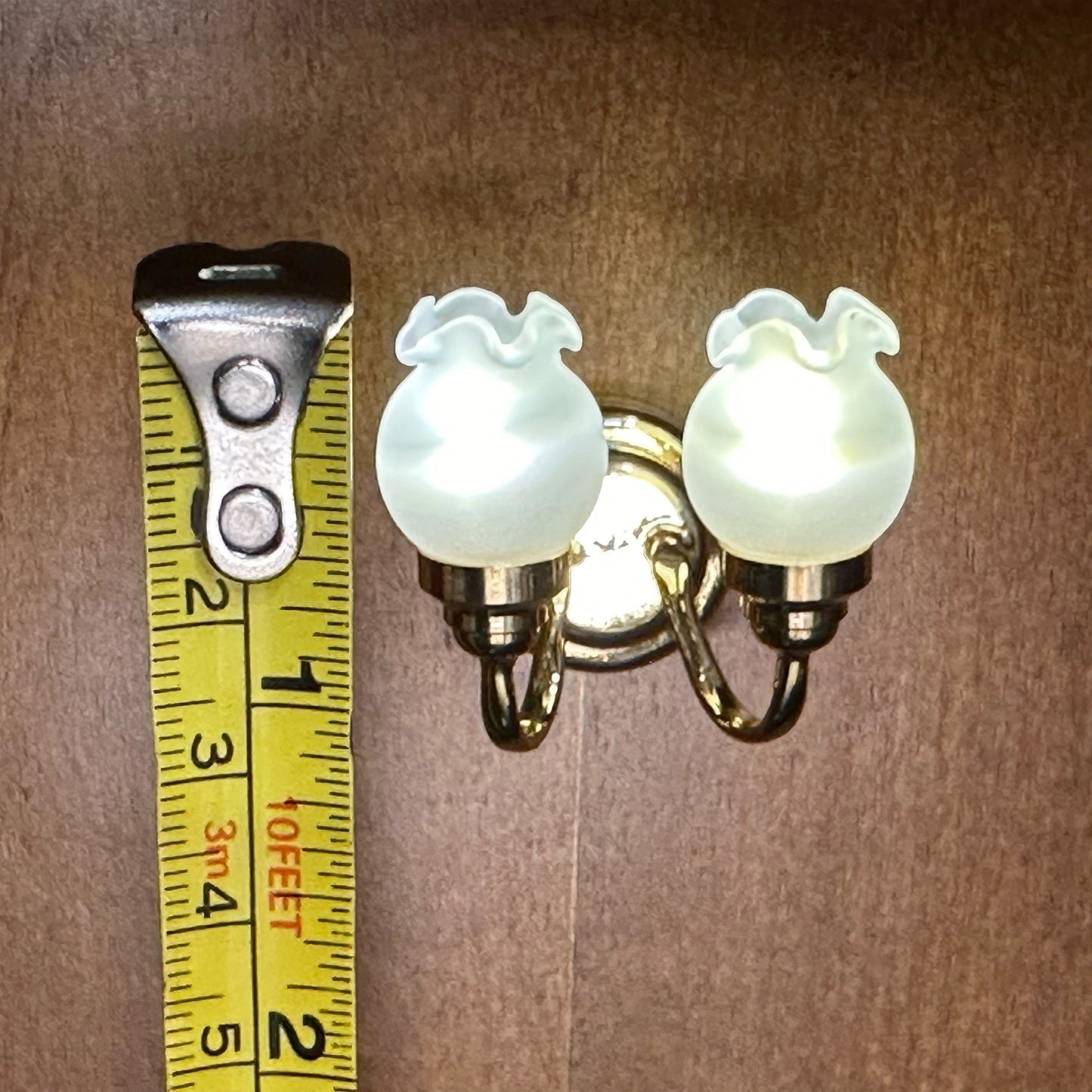 Miniature Touchless operation with Wand 1:12 Brass Wall sconce tulip two arms lamp LED light Dollhouse No-touch No-Switch Stick Fairy Magic