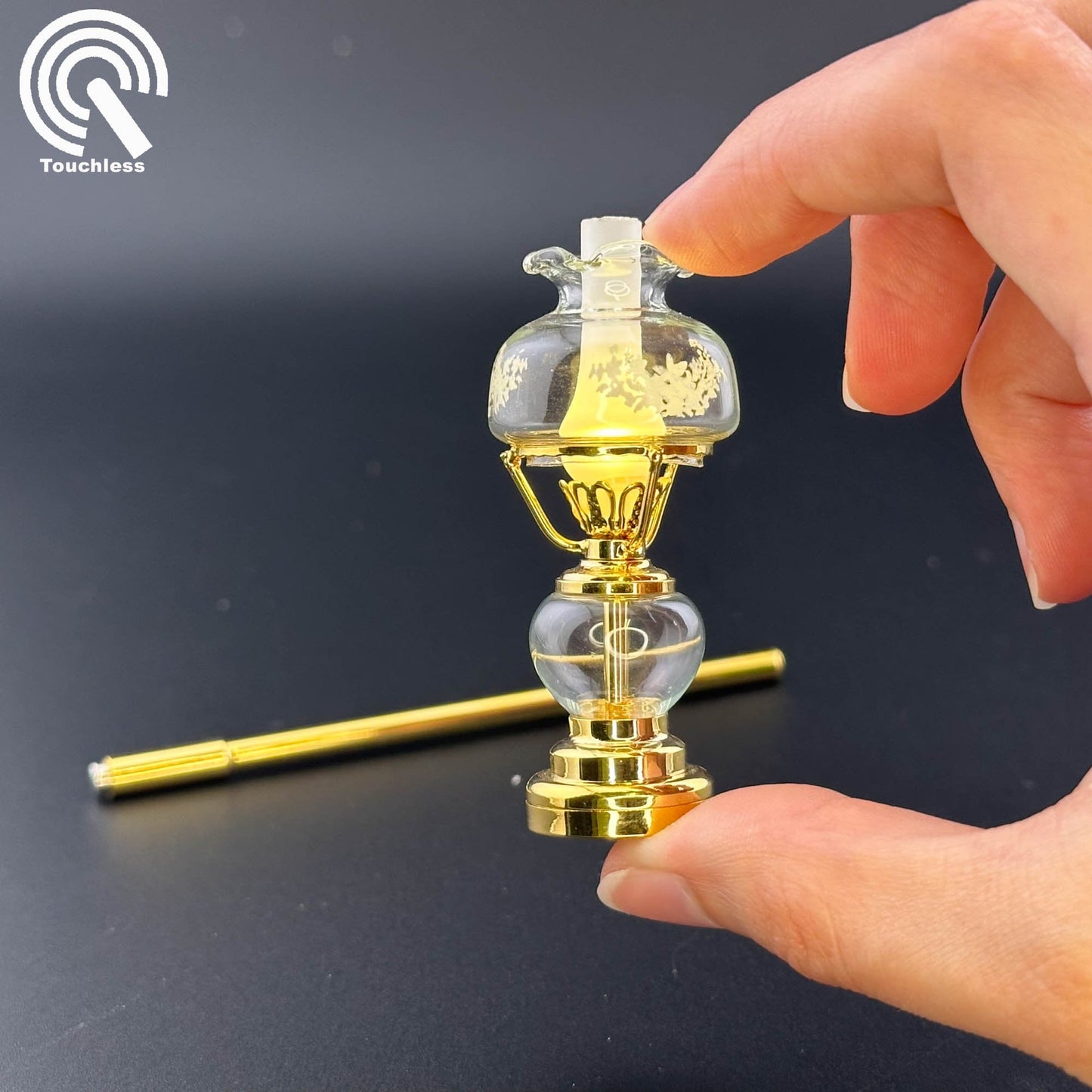 Lampe à huile miniature sans contact avec baguette 1:12, lampe de table/abat-jour en verre suspendu, sans contact, sans interrupteur, pour maison de poupée