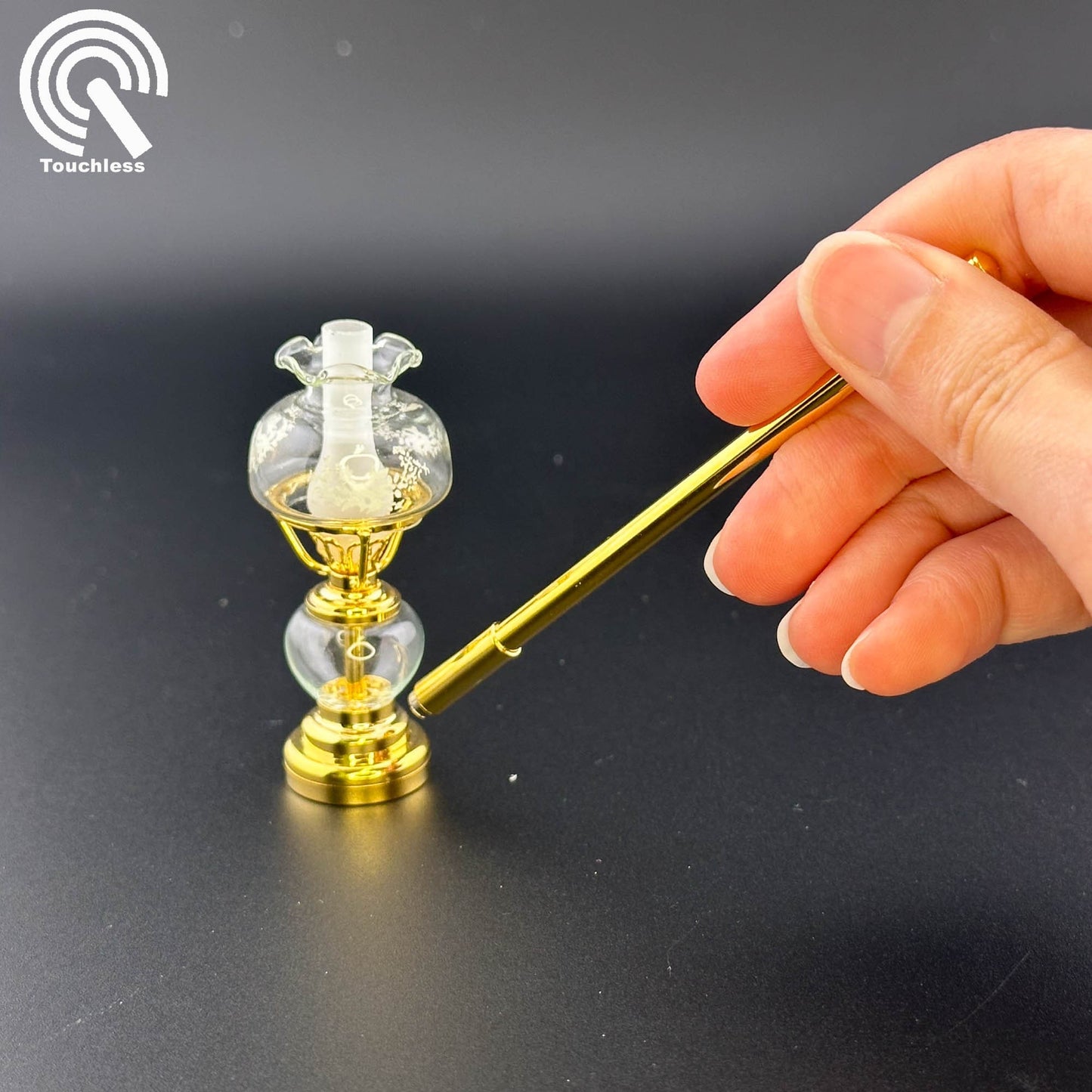 Lampe à huile miniature sans contact avec baguette 1:12, lampe de table/abat-jour en verre suspendu, sans contact, sans interrupteur, pour maison de poupée