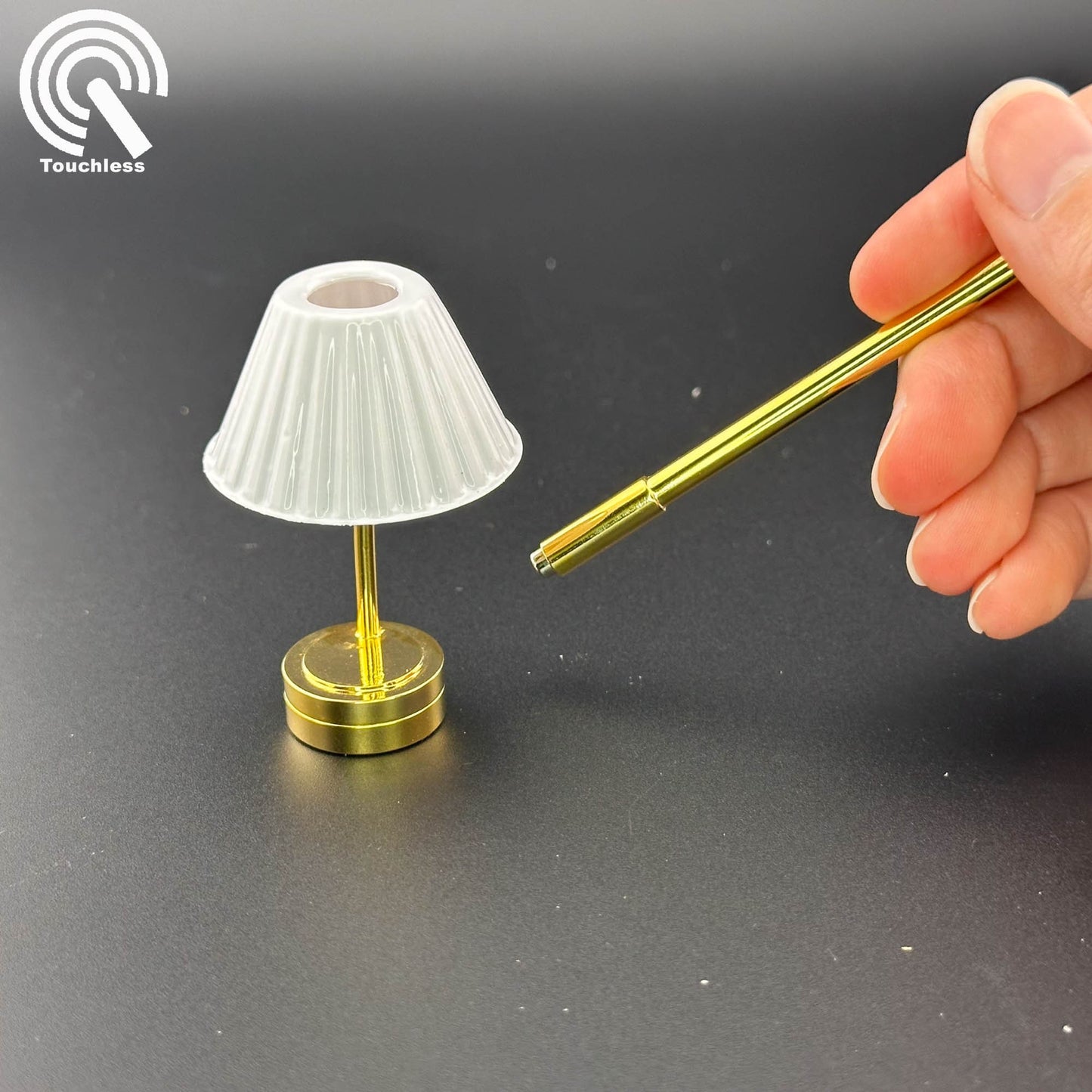 Miniature Touchless operation with Wand 1:12 DIY Do-It-Yourself Brass gold table light Dollhouse No-touch No-Switch Stick Tabletop