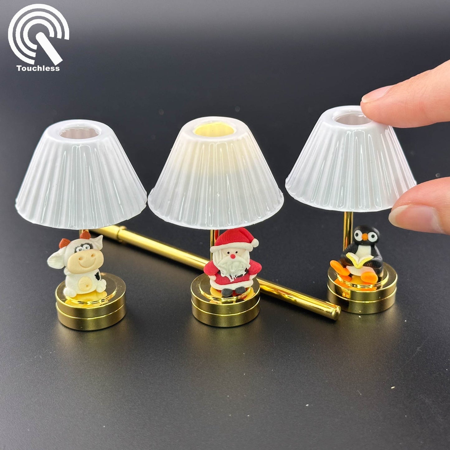 Miniature Touchless operation with Wand 1:12 DIY Do-It-Yourself Brass gold table light Dollhouse No-touch No-Switch Stick Tabletop