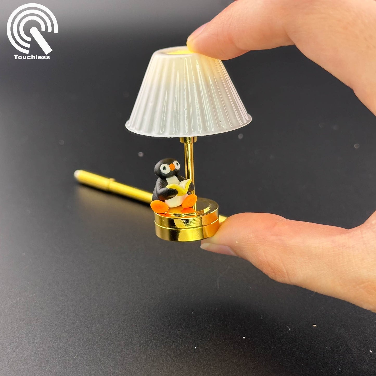 Miniature Touchless operation with Wand 1:12 DIY Do-It-Yourself Brass gold table light Dollhouse No-touch No-Switch Stick Tabletop