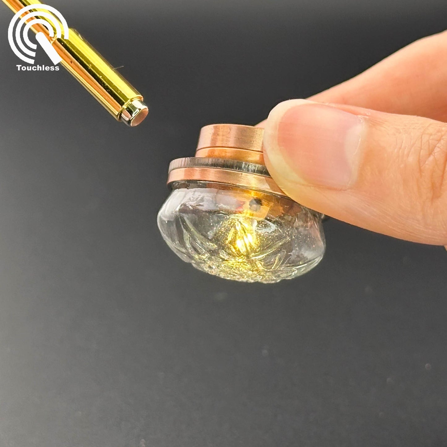 Miniature Copper ceiling lamp Touchless operation with Wand clear glass shade LED  1:12 scale for dollhouse No-touch No-Switch