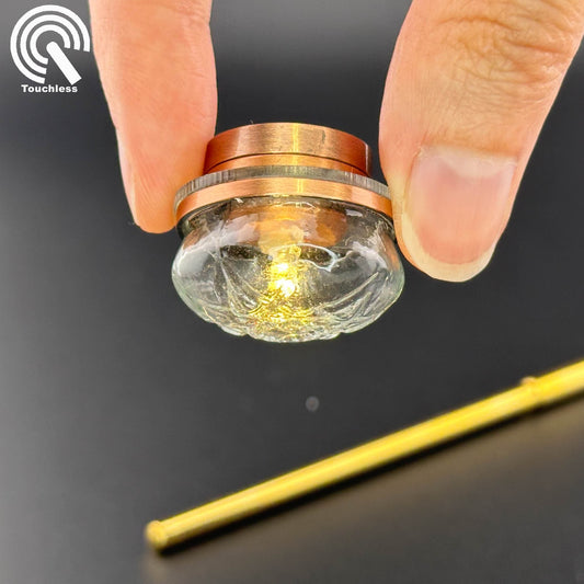 Miniature Copper ceiling lamp Touchless operation with Wand clear glass shade LED  1:12 scale for dollhouse No-touch No-Switch